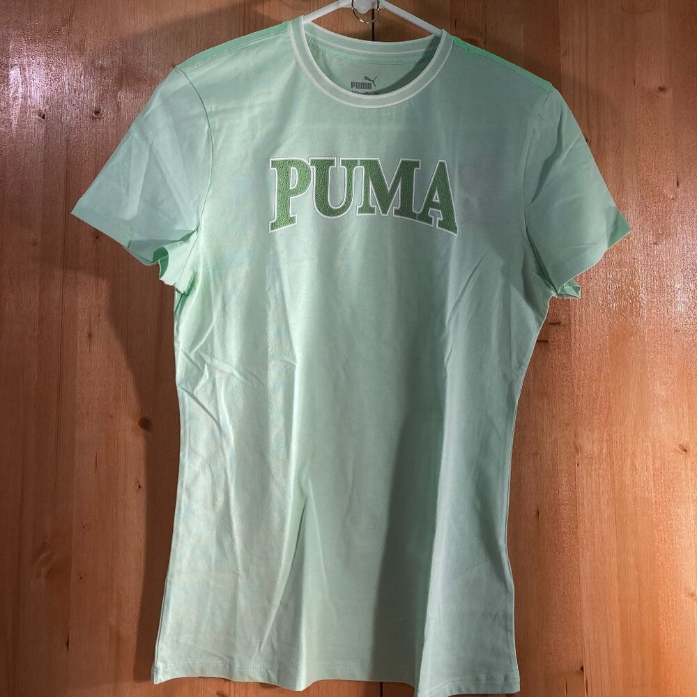 NEW! PUMA SQUAD XL 2 Piece Set Girls Graphic Print T-Shirt & Short Tights Green